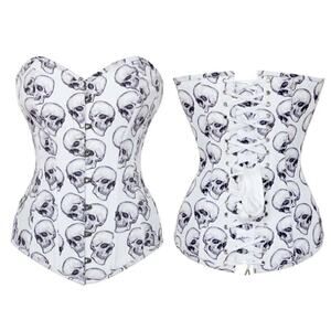 Gothic Skull Print EU Steel Boned Corset | Light Gray | Size M (10–12)